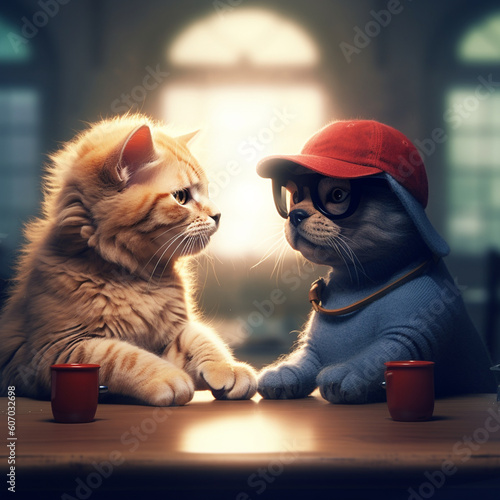Obraz na płótnie Funny Cats and Their Conversation created with Generative AI technology w salonie