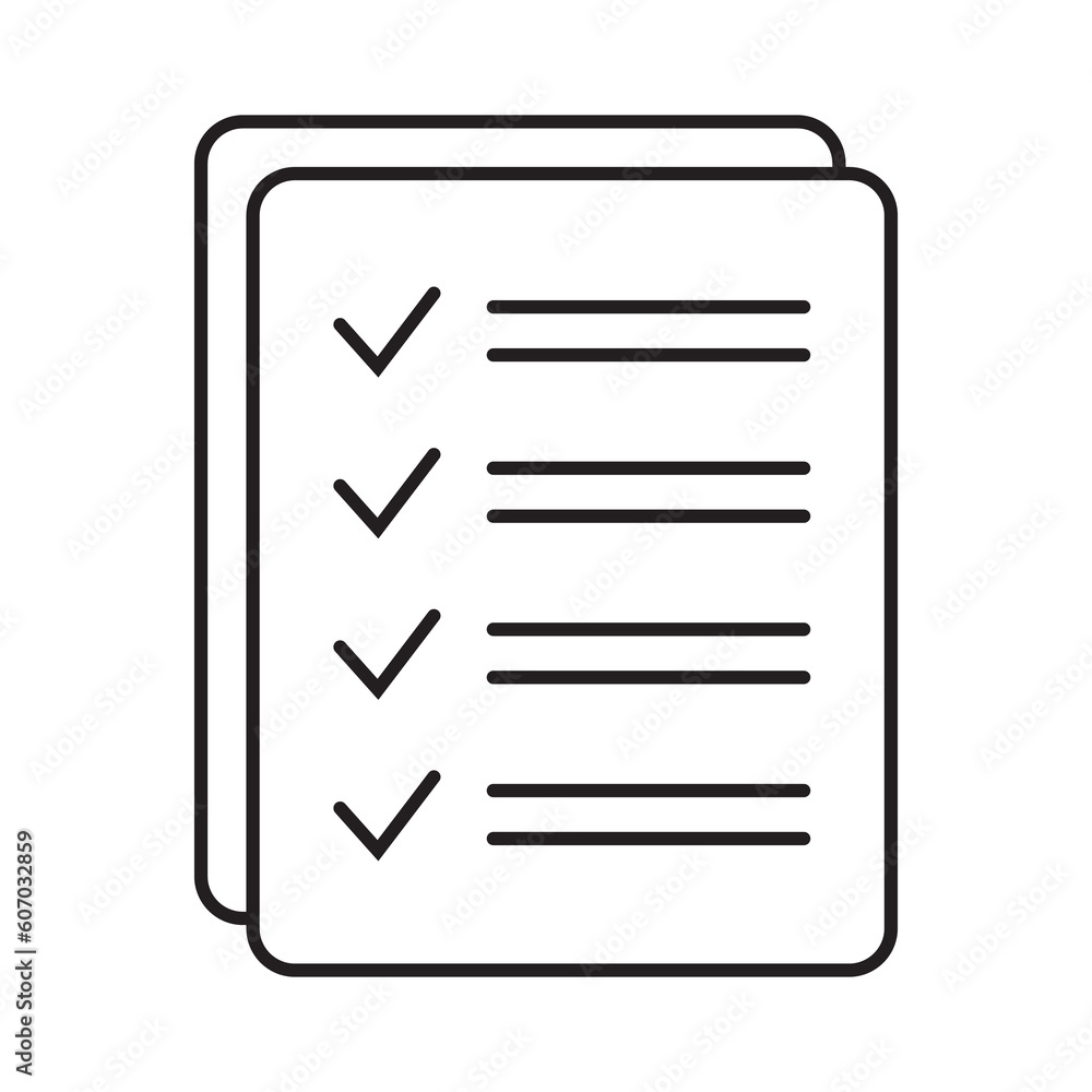 Checklist vector icon in line art style. Document icon, questionnaire icon. Text document vector icon, design element. Checklist vector icon in line art style. Document icon, questionnaire icon. Text document vector icon, design element.