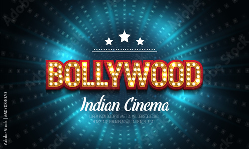 Bollywood indian cinema. Movie banner or poster with bright background. Vector illustration.