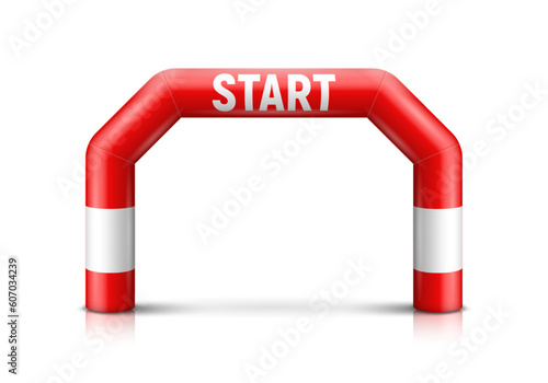 Inflatable start/finish arch. Red inflatable arch for sporting events. Vector template for your design.
