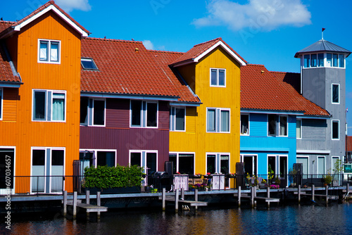 colorful houses by the lake or canal