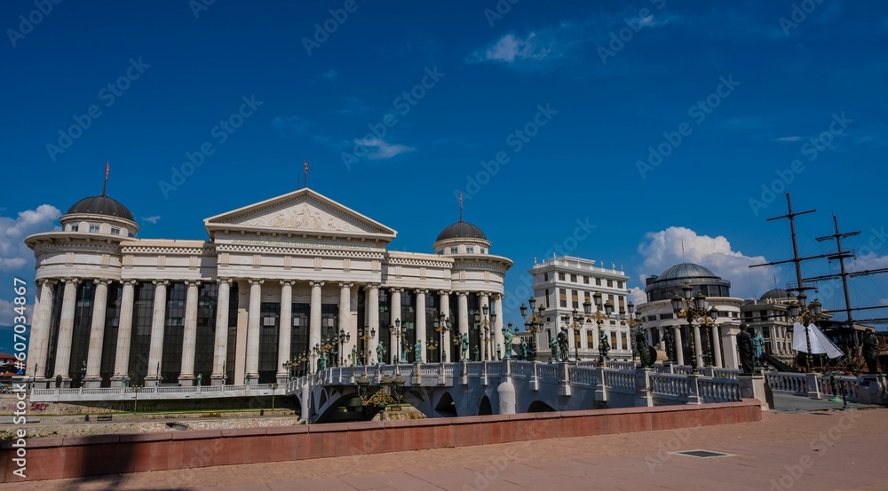 Archaeological Museum of Macedonia and Bridge of the Civilizations in downtown Skopje