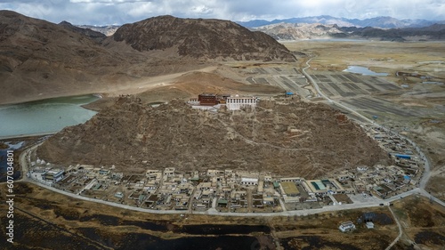 Aerial view of ruins of the Ritu Clan in Tibet, China