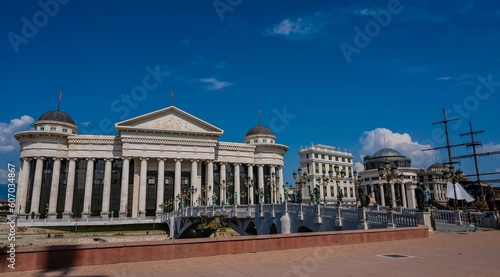 Archaeological Museum of Macedonia and Bridge of the Civilizations in downtown Skopje