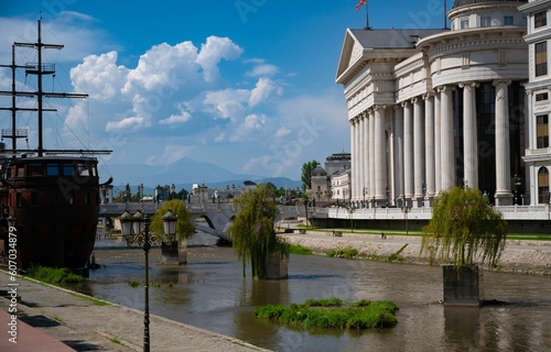 Archaeological Museum of Macedonia against river Vardar in downtown Skopje photo