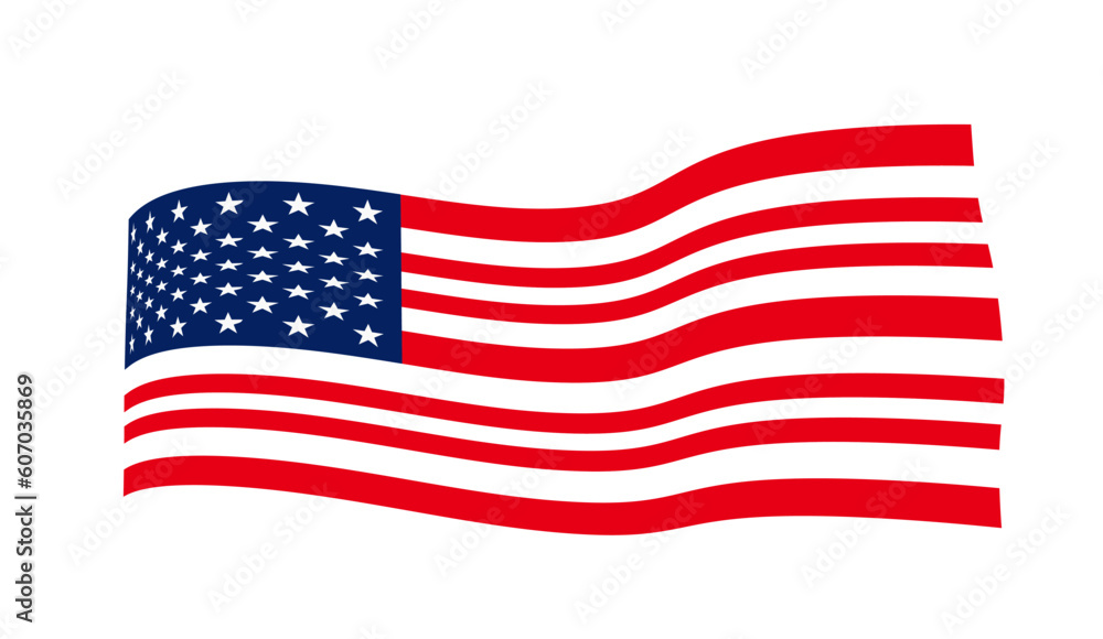 Fototapeta premium Waving USA Flag Vector for brochure, web, poster, magazine, icon, button, logo and banner. Waving American Flag Vector - symbol United States of America. US Flag Vector ribbon