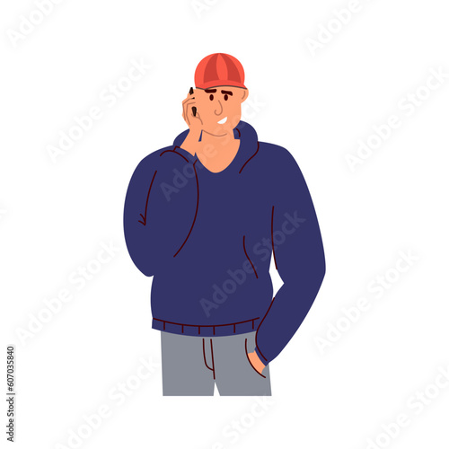 Happy guy talking on Phone. Men Characters . Flat Cartoon Vector Illustration