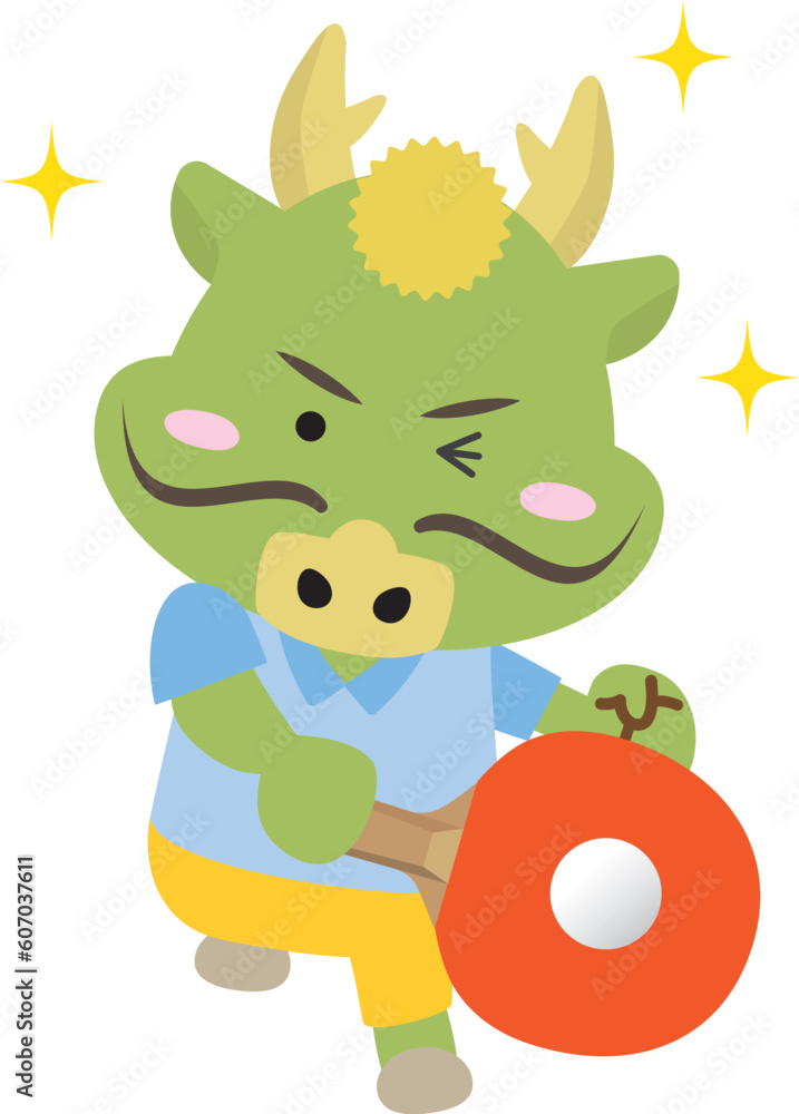 Fototapeta premium 楽しそうに卓球をプレイする辰年の龍