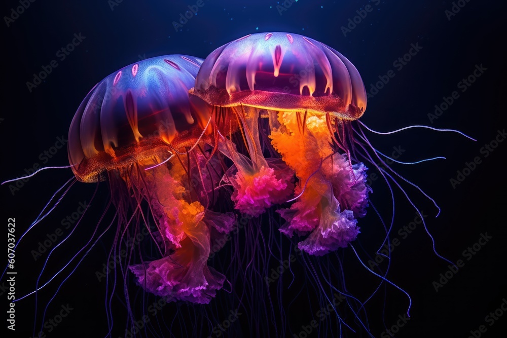 Nighttime Spectacle of a Glowing Jellyfish