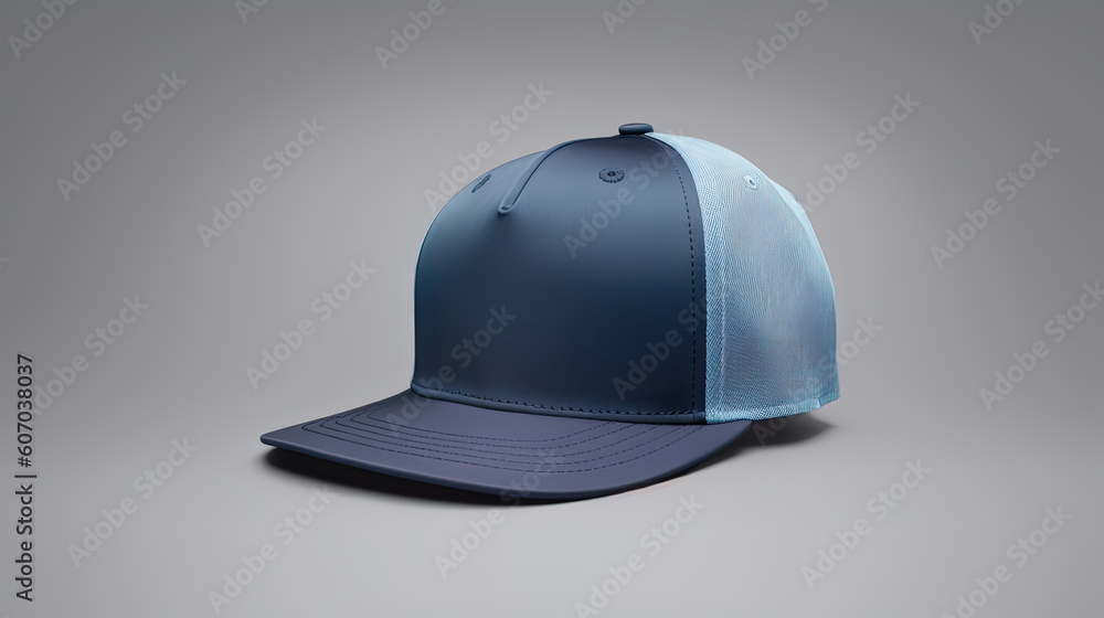 Blue baseball cap on a grey background. Mock up design. Generative AI Illustration Blue baseball cap on a grey background. Mock up design. Generative AI Illustration