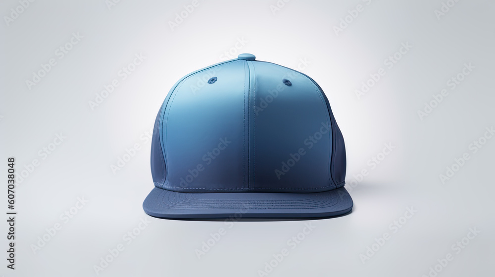 Fototapeta premium Blue snapback on a grey Generative AI Illustrationbackground. Mock up design.