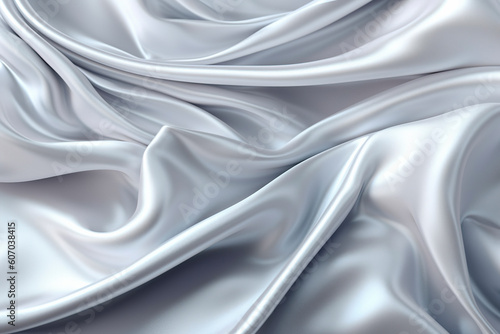 Silver wavy silk background, rippled smooth elegant texture. Generative ai 