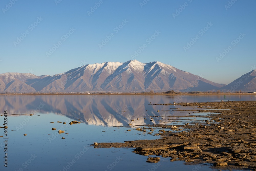 Reflections of the mountains in the Utah State Lake