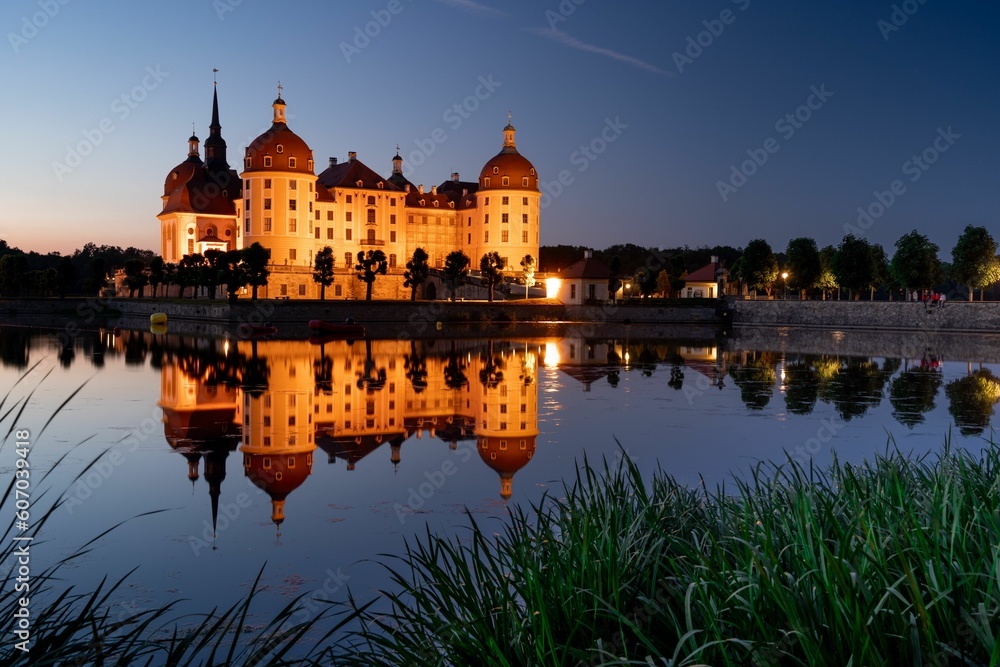 Moritzburg Castle in the evening in Saxony, Germany