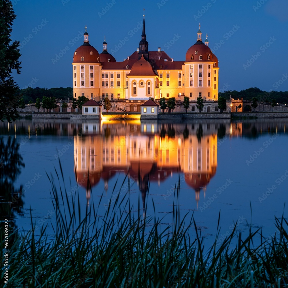 Moritzburg Castle in the evening in Saxony, Germany