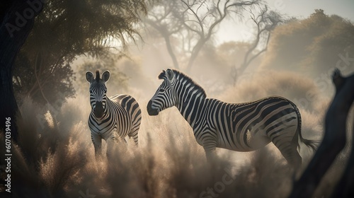 Portrait of a Group of Zebras in the Savanna