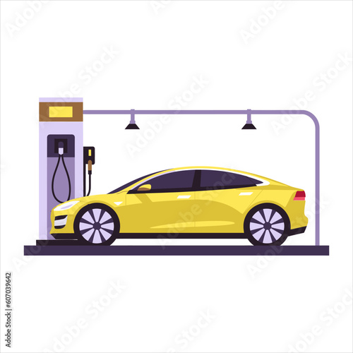 An electric car charging in electric station concept  vector illustration