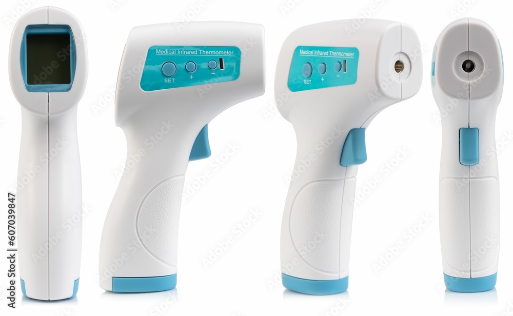 Closeup view of non-contact medical infrared thermometer from all sides