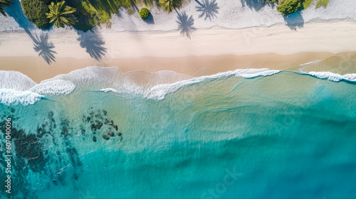 Tropical beach  aerial  drone view - Generative AI