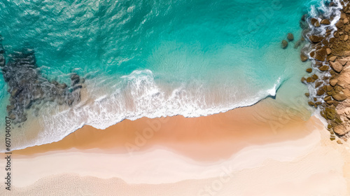 Tropical beach, aerial, drone view - Generative AI