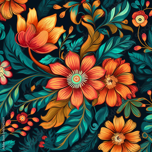 Boho Bohemian style ornamental flowers and nature. Generative AI © Nico Vincentini