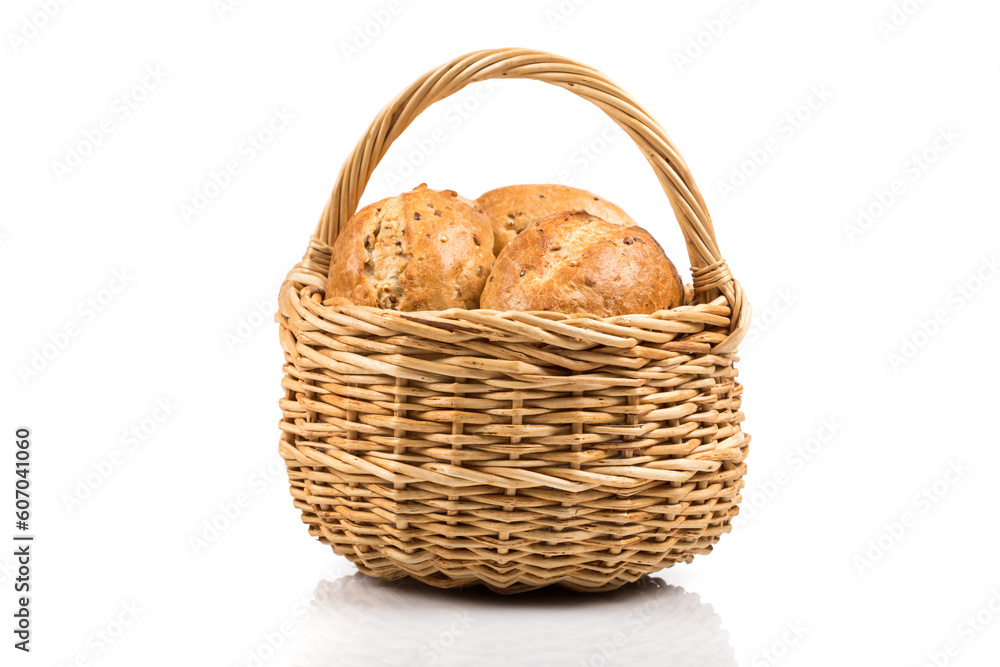 bread in wicker basket isolated on white bread in wicker basket isolated on white