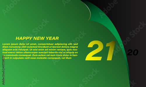 New Year template in green and yellow tones with editable text space and date