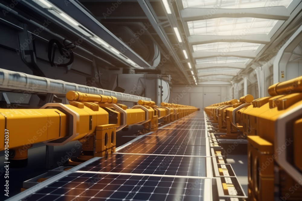 Robotic arm production solar industrial conveyor belt
in the factory with Ai Generated Robotic arm production solar industrial conveyor belt
in the factory with Ai Generated