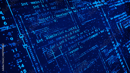 Coding programming developing typing script source languages symbols  project data software engineering IT technology computer abstract screen background. 3d rendering.