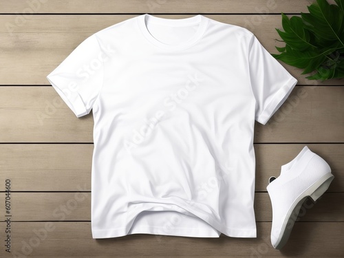 Minimalist White T-Shirt Flat Lay Mockup for Your Creative Expression. Generative AI.
