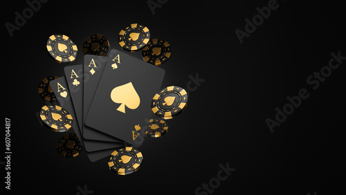 Bild auf Leinwand Casino game poker card playing gambling chips black and gold style banner backdrop background Concept