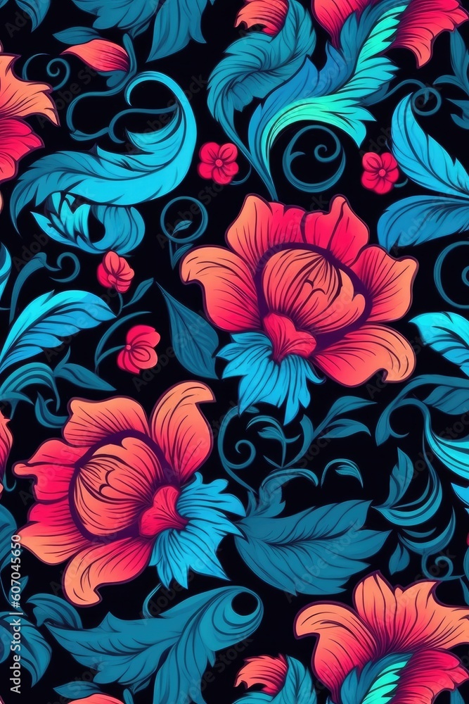 The background features bold floral wallpaper with enhanced texture. (Generative AI) The background features bold floral wallpaper with enhanced texture. (Generative AI)