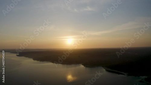 Wallpaper Mural aerial view of colourful sky of sunrise reflection on water in dam location at north of europe. Torontodigital.ca