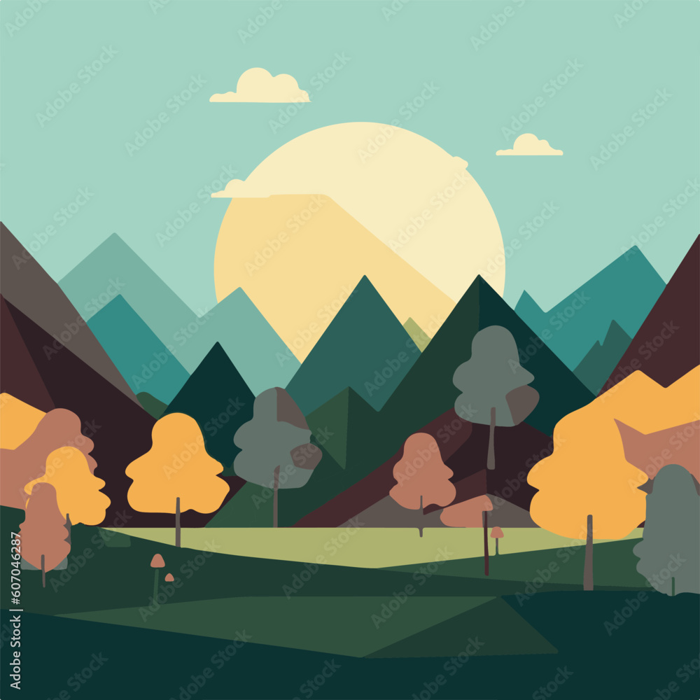 landscape with trees and hills vector illustration 