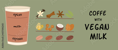 coffee with vegan milk. Simple line icon or sticker vector illustration. Cup with splashes.
