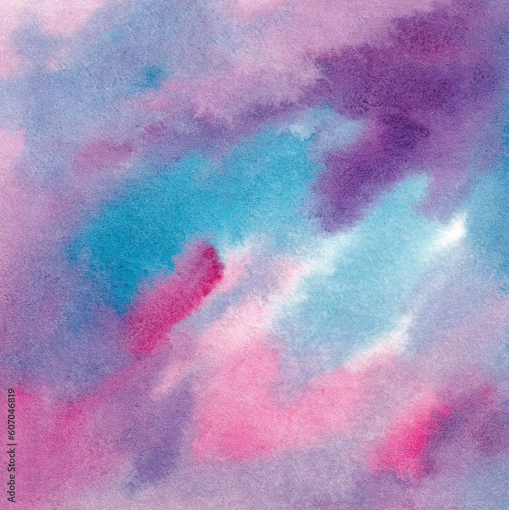 abstract watercolor purple hand painted background, liquid aqua space sky effect, wet sunset design template