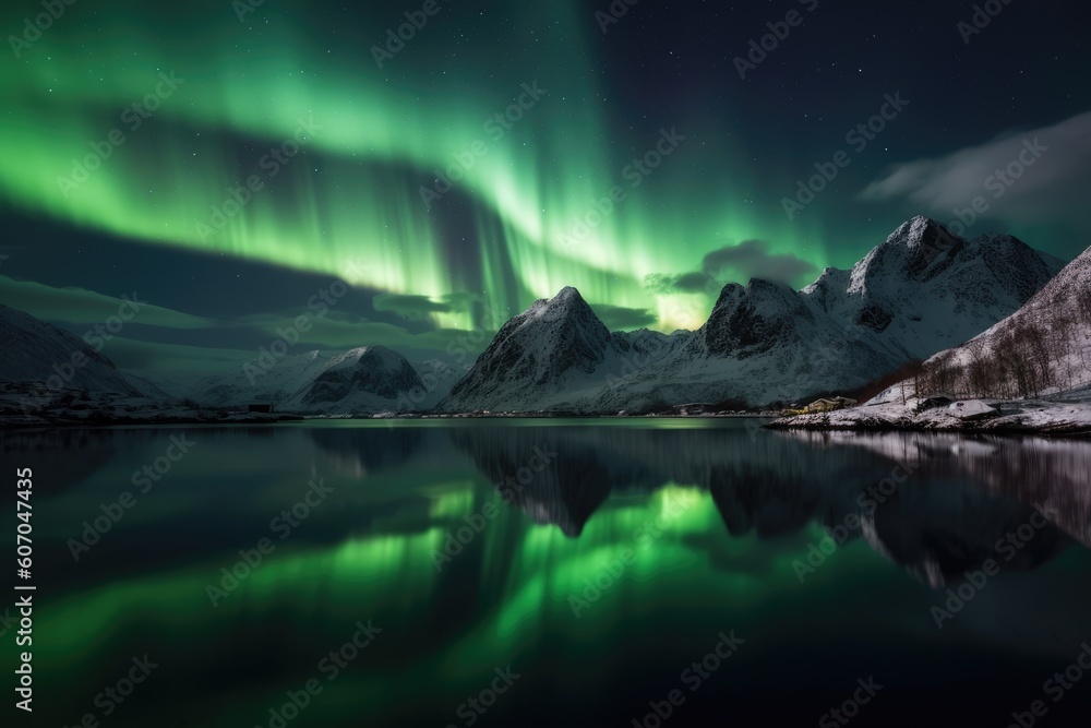 Aurora Borealis over Lofoten. Generative AI