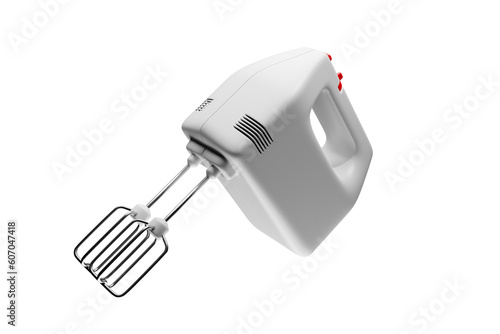 White hand mixer with red buttons 3d render