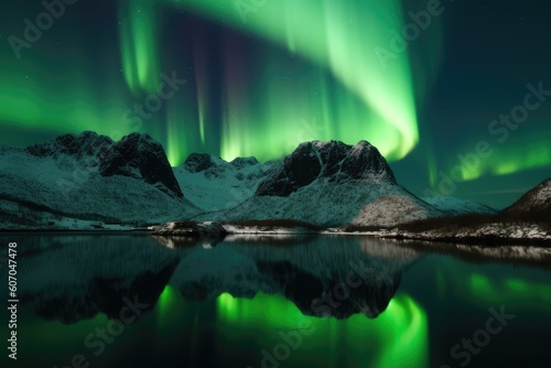 Aurora Borealis over Lofoten. Generative AI