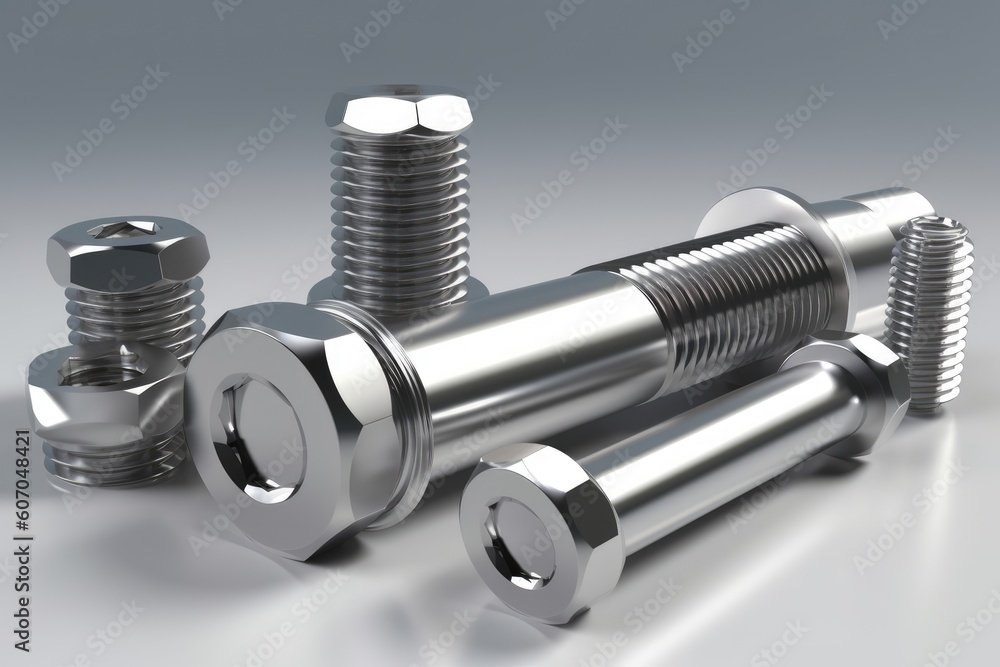 Collection of metal steel nuts, bolts, and screws. Generative AI Collection of metal steel nuts, bolts, and screws. Generative AI