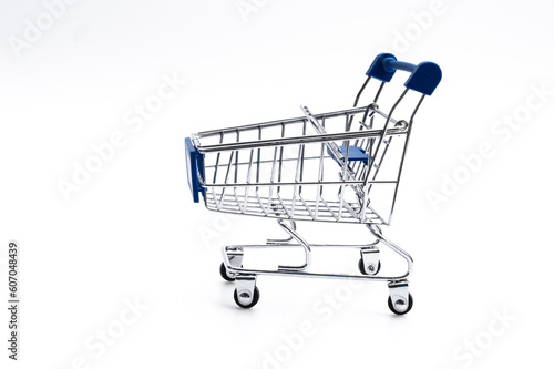 Shopping cart isolated on white background, retail business concept.