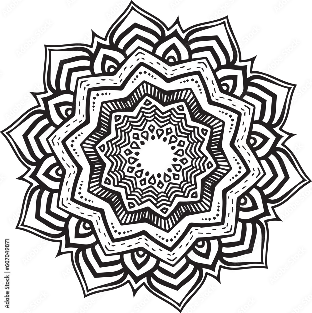 Hand drawing mandala flower pattern coloring page 