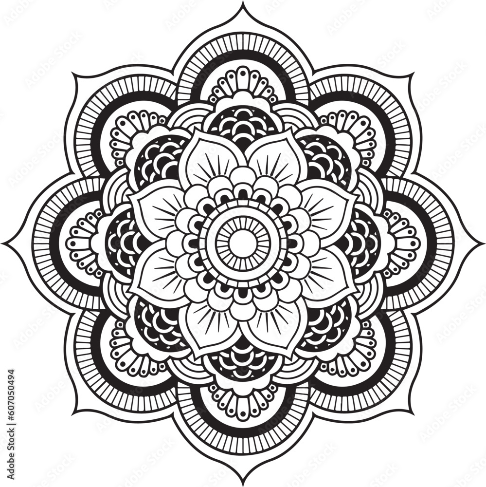 Hand drawing mandala flower pattern coloring page 