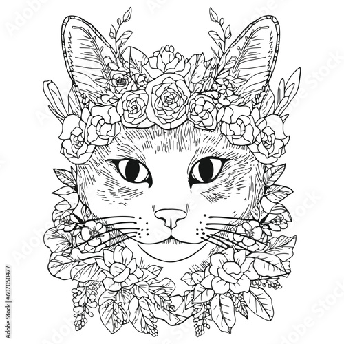 Flower Cat Coloring Pages For Adults