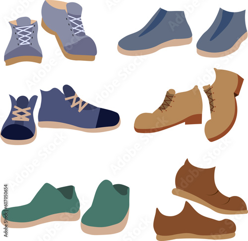 Shoe collection. Shoes with different soles for men and women. Flat vector illustration