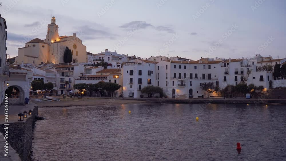 Captivating Sunset in a Charming Coastal Village with its Majestic Church Captivating Sunset in a Charming Coastal Village with its Majestic Church