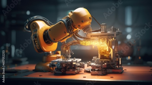 A robotic arm assembling electronic component Created With Generative AI Technology