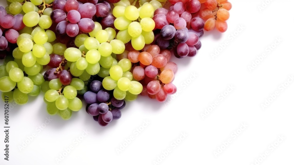 Colorful grapes on white background top view Created With Generative AI Technology