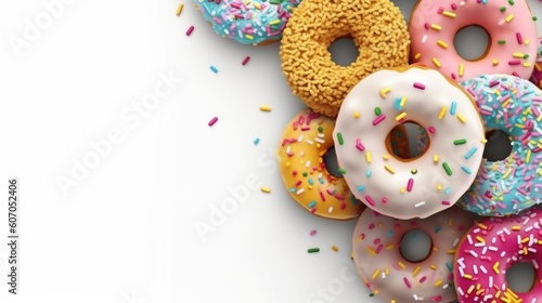 Colorful Donats on white background top view Created With Generative AI Technology