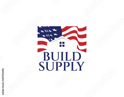 Simple America Flag House Property Logo Design Template